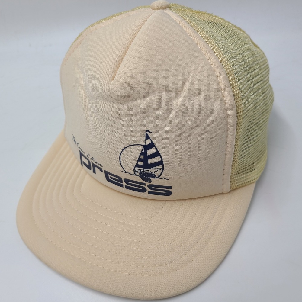 Vintage Coeur d'Alene Press Hat Snapback Trucker Mesh Beige‎ Idaho Newspaper Men